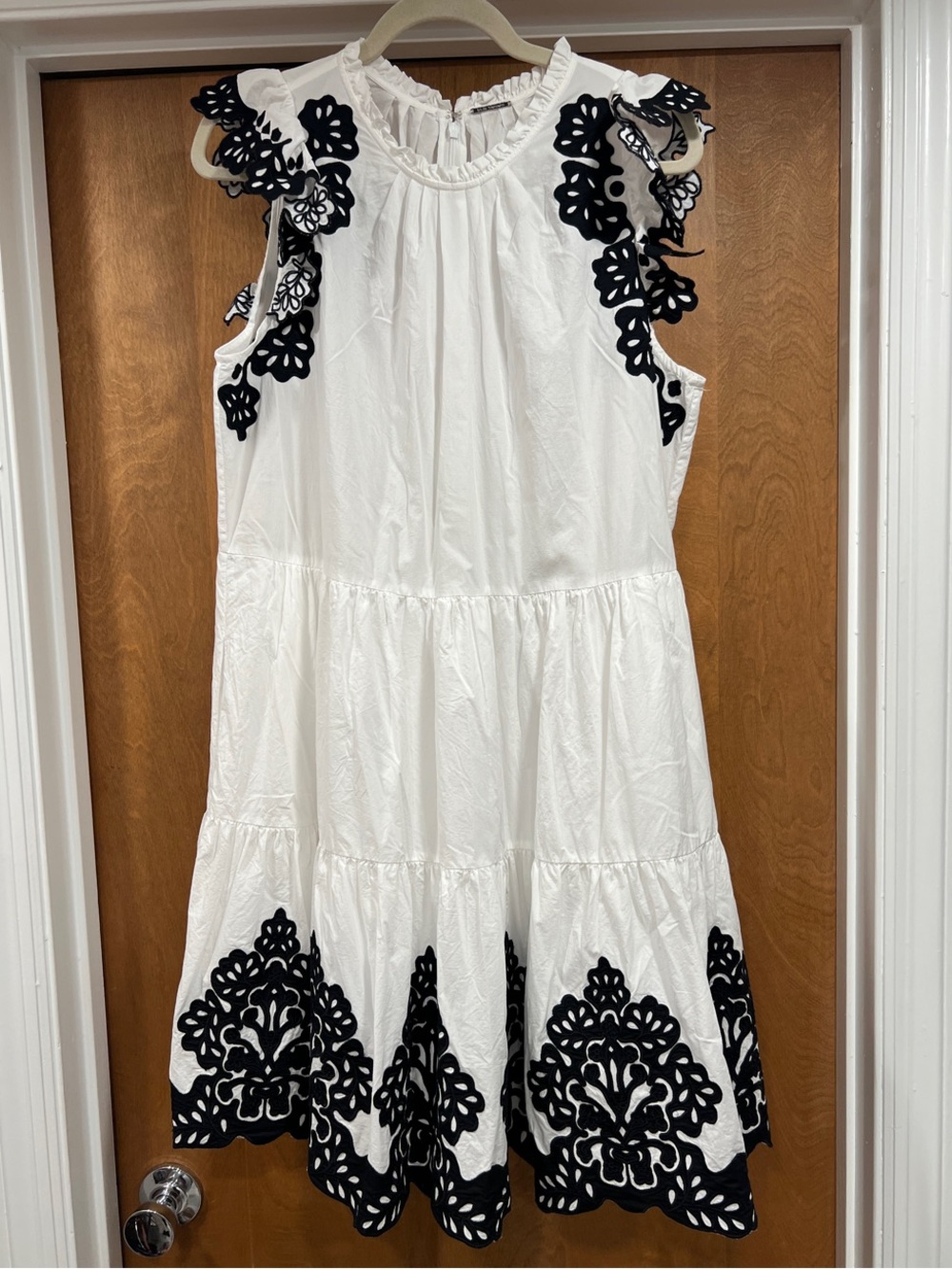 Elie Tahari White Dress with Black Floral Appliqué